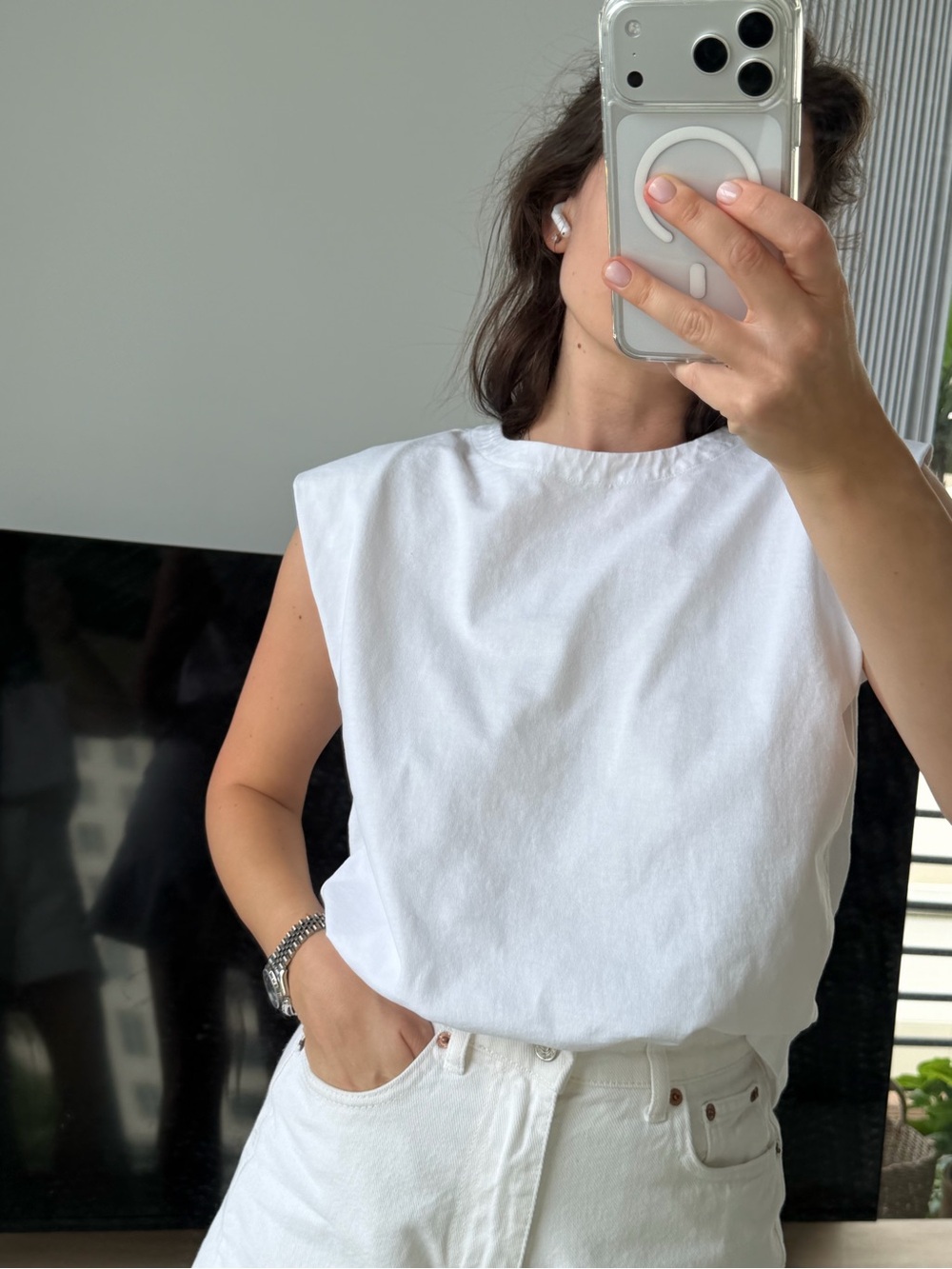 COS White Padded-Shoulder Muscle Tee